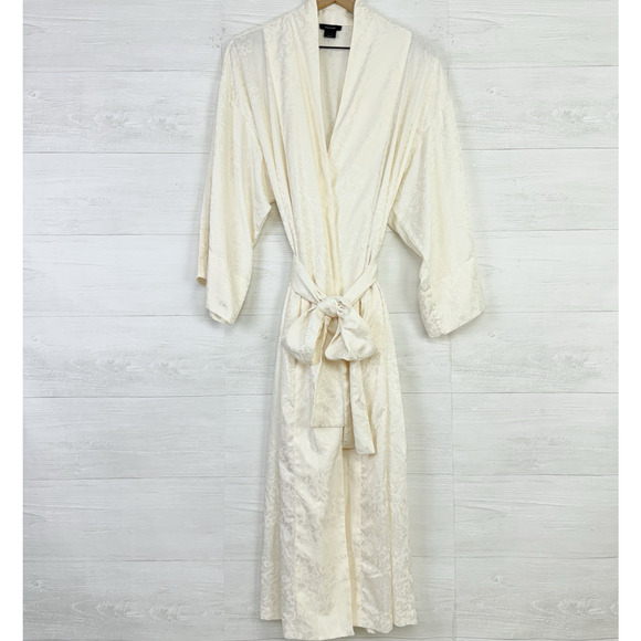 Natori Jacquard‎ Satin Womens Robe Size Medium Ivory Kimono Belted Sleepwear - Picture 2 of 16